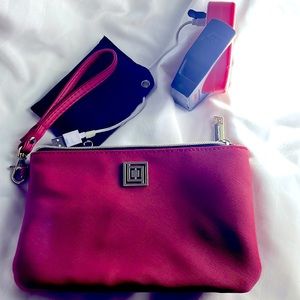 Liz Claiborne 8.5” Red Clutch w/ Gold Hardware & Working Power Charger